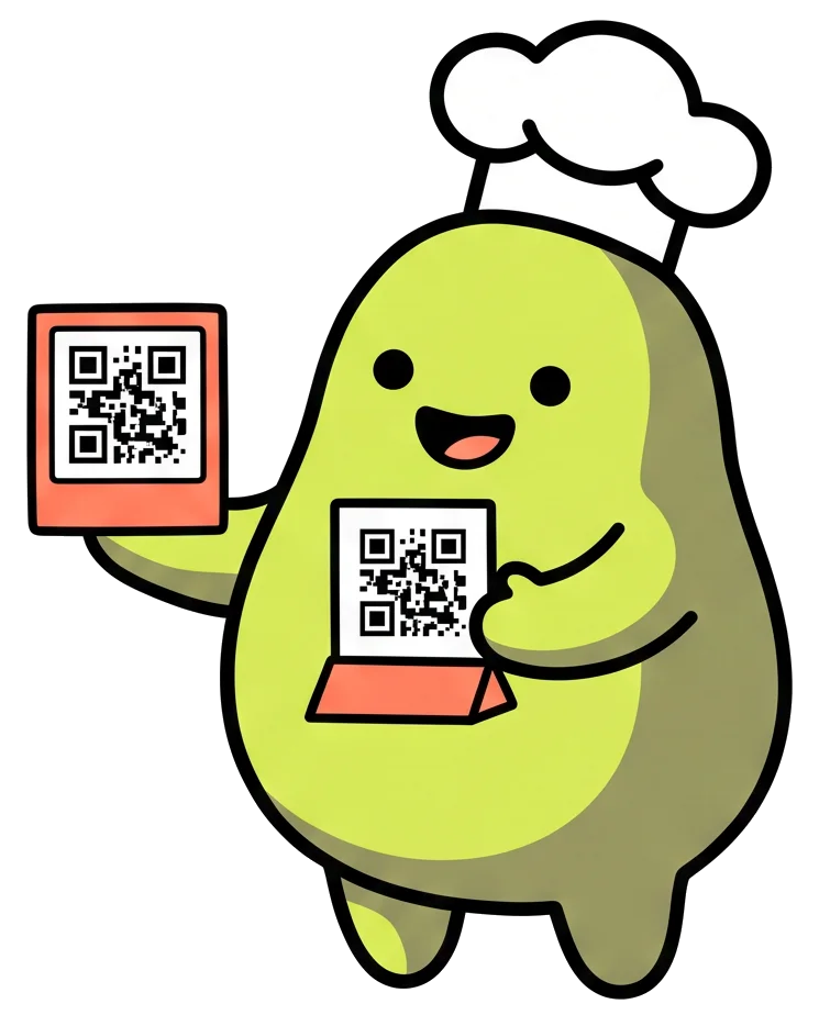 Fede colocando un código QR en la mesa de un restaurante